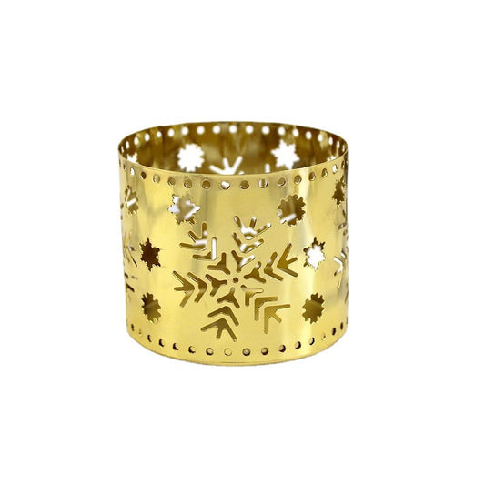 Hollow Iron Candlestick holder Crafts Ornament Gold Snow Flake Design 2 Piece