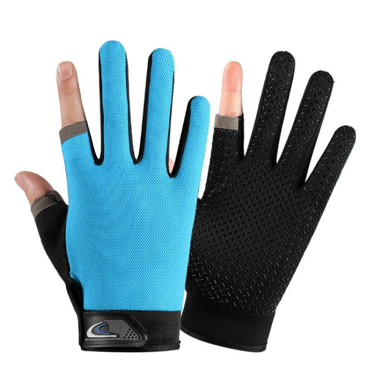 Fishing and other Sports Gloves Non-Slip Two-Finger Exposed Light Blue - Pair