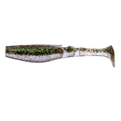 Fishing Lure Soft Minnow Shad T-Tail Bait 5 per packet Green/Silver with glitter