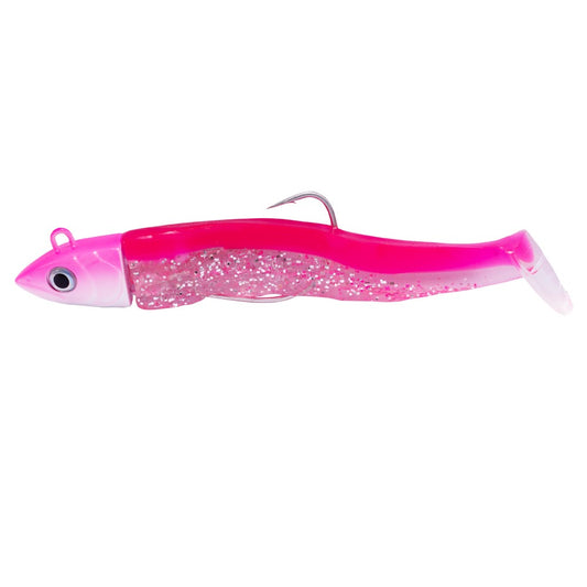 Fishing Lure Soft Minnow Style with Jig Head Glitter Pink and Light Purple