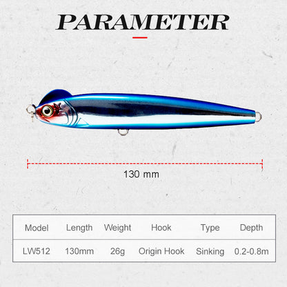 Fishing Lure Hard Pencil T-Head Slow Sinking Yellow